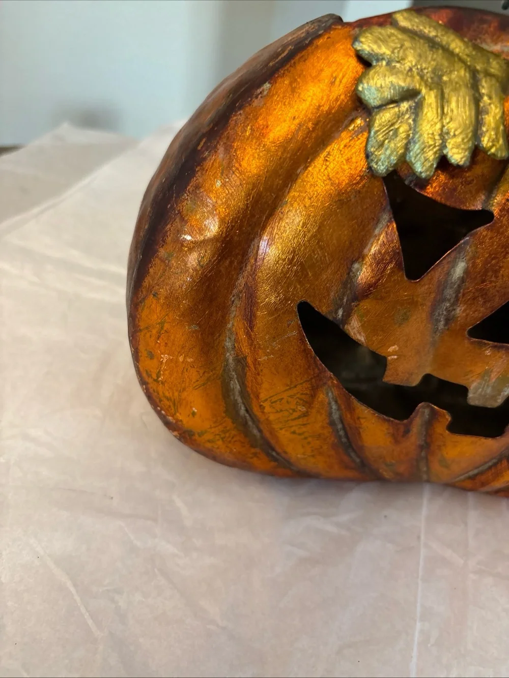 Adorable Hanging /sit Orange Metal Pumpkin Candle Holder Fall Autumn Decoration